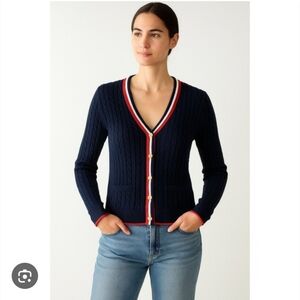 NWOT Brooks Brothers Navy Cardigan with Red and White Trim Size L
